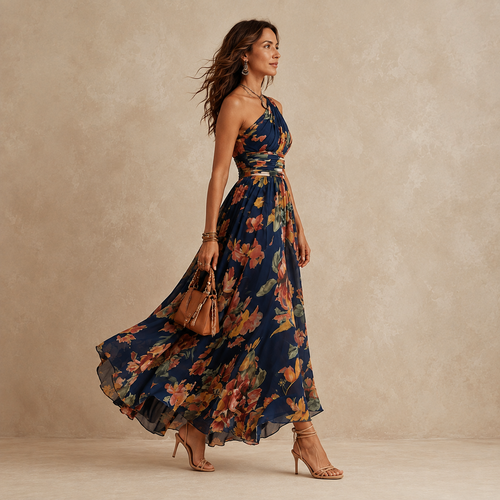 Amina | Floral One-Shoulder Maxi Dress