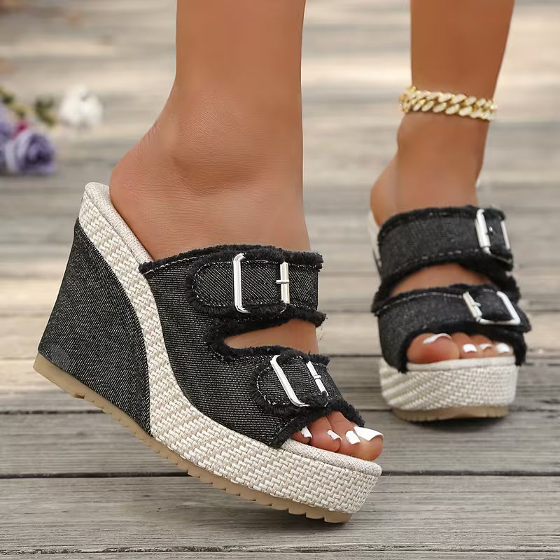 Sidonie | Frayed Edge Wedge Sandals