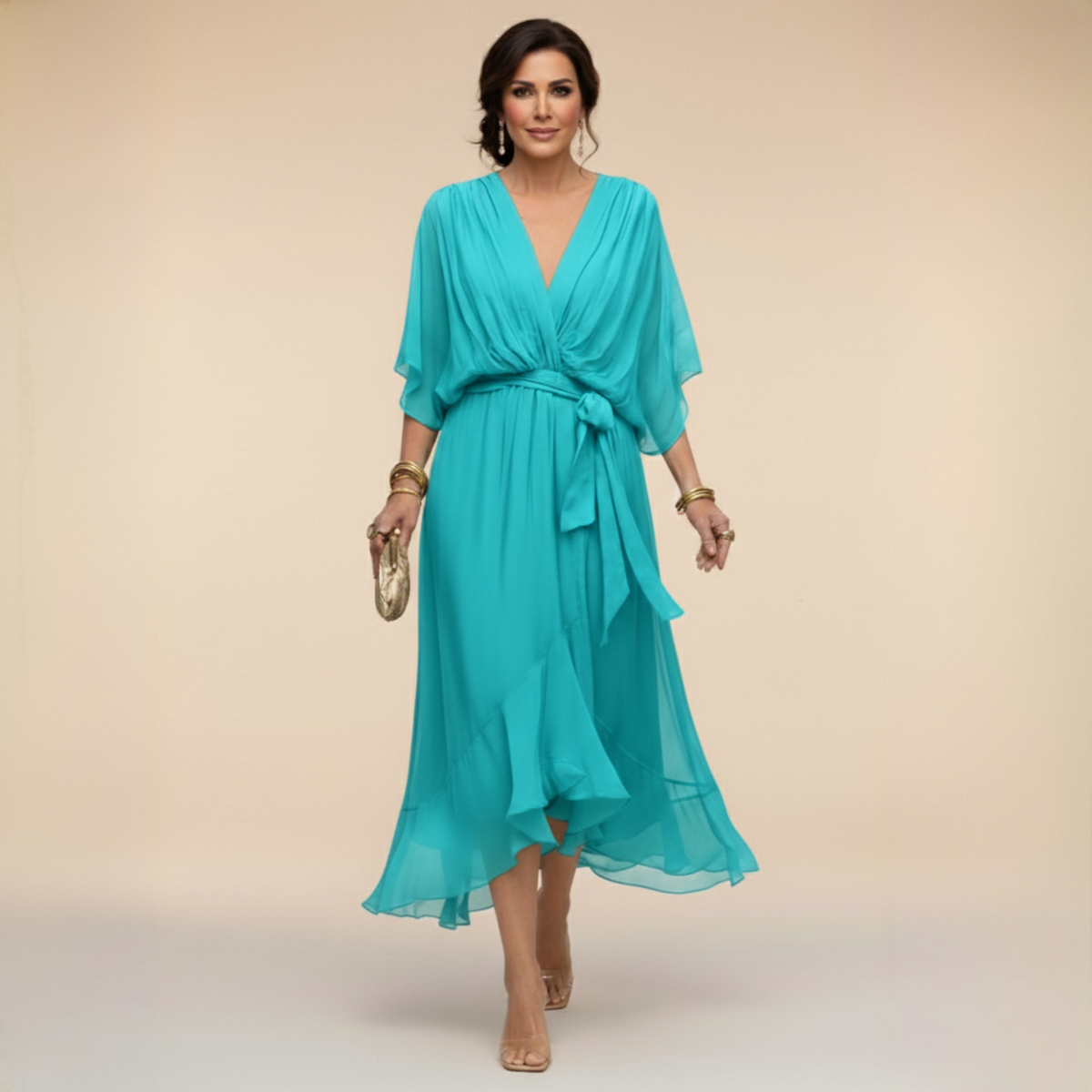 Cassia | Draped V-Neck Midi Dress