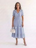 Portia | Striped Short Sleeve Tiered Midi Dress