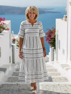 Evelyn | Tiered Striped Short Sleeve Midi Dress