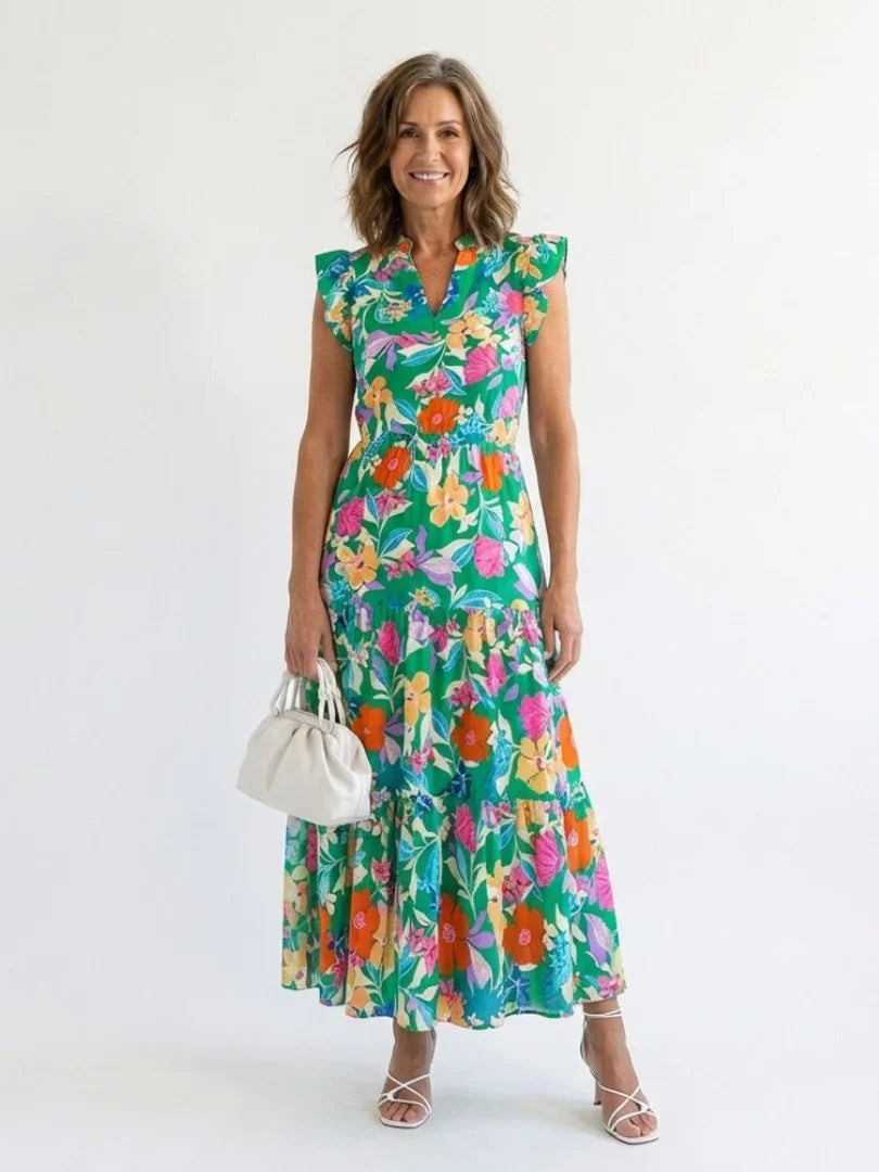 Juniper | V-Neck Floral Tiered Midi Dress