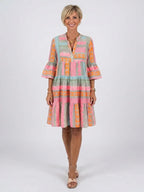 Hester | V-Neck Geometric Print Tiered Knee-Length Dress