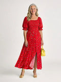Azalea | Floral Square Neck Puff Sleeve Midi Dress