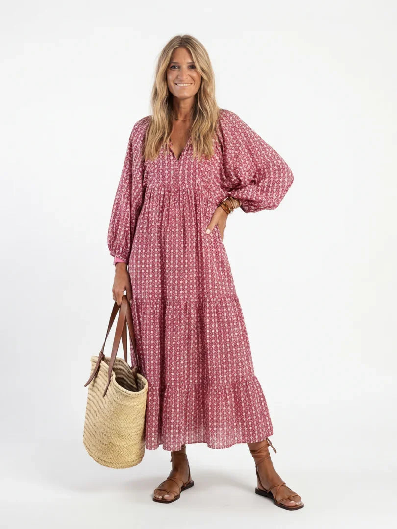 Salma | Long Sleeve Geometric Print Midi Dress