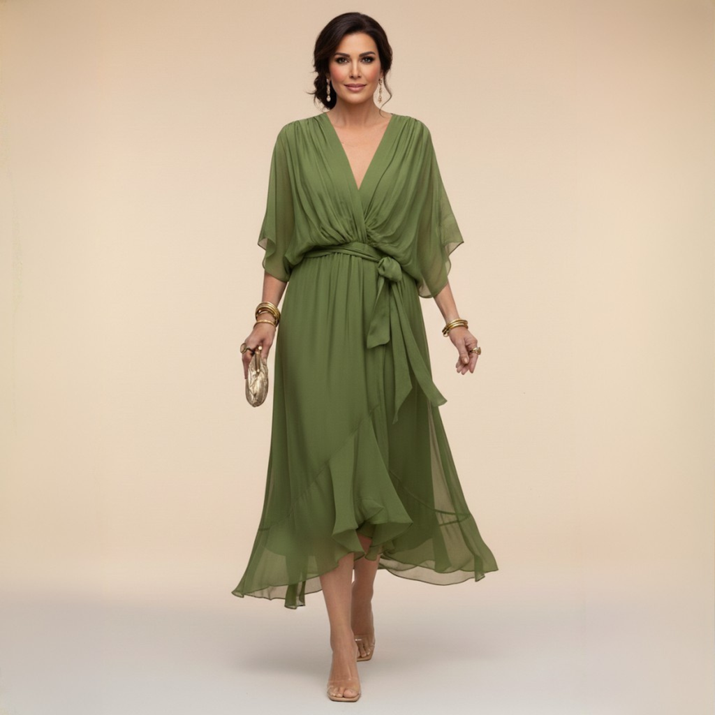 Cassia | Draped V-Neck Midi Dress