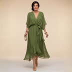 Cassia | Draped V-Neck Midi Dress