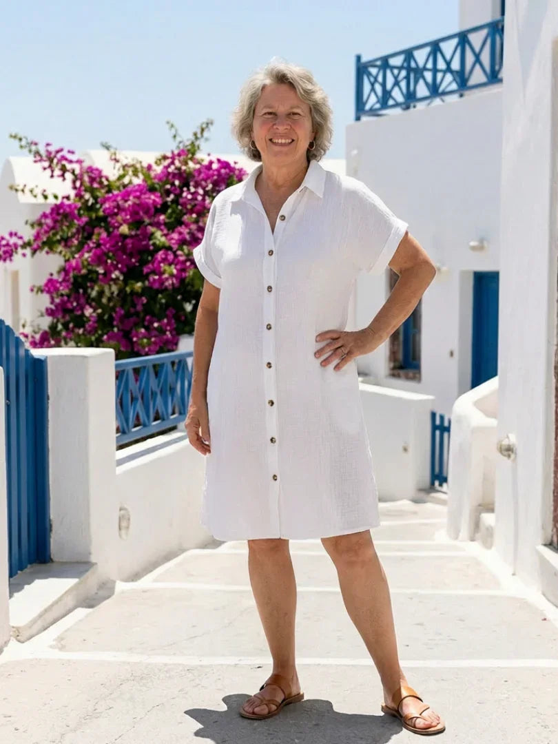 Aida | Knee-Length Short Sleeve Dress With Front Pockets