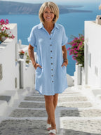 Katya | Short Sleeve Collared Knee Length Dress