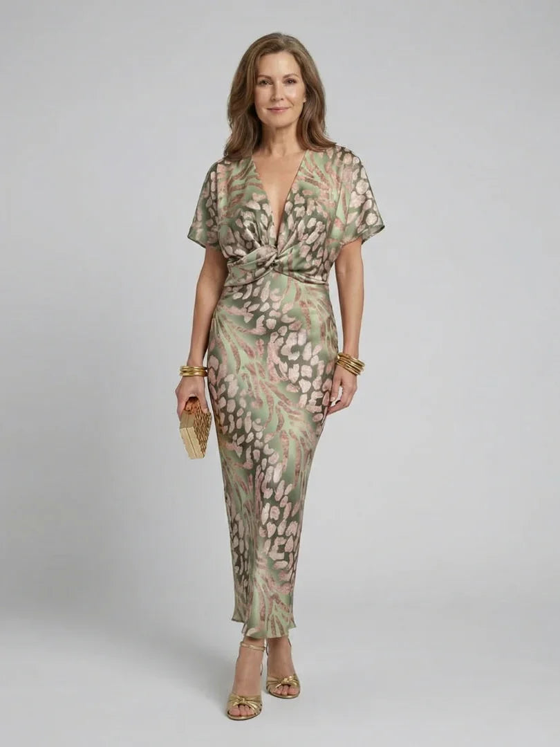 Sasha | V-Neck Abstract Print Twist-Waist Midi Dress