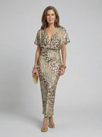 Sasha | V-Neck Abstract Print Twist-Waist Midi Dress