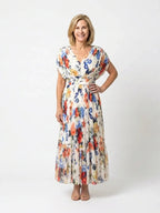 Raya | Pleated Floral Short Sleeve Midi Dress
