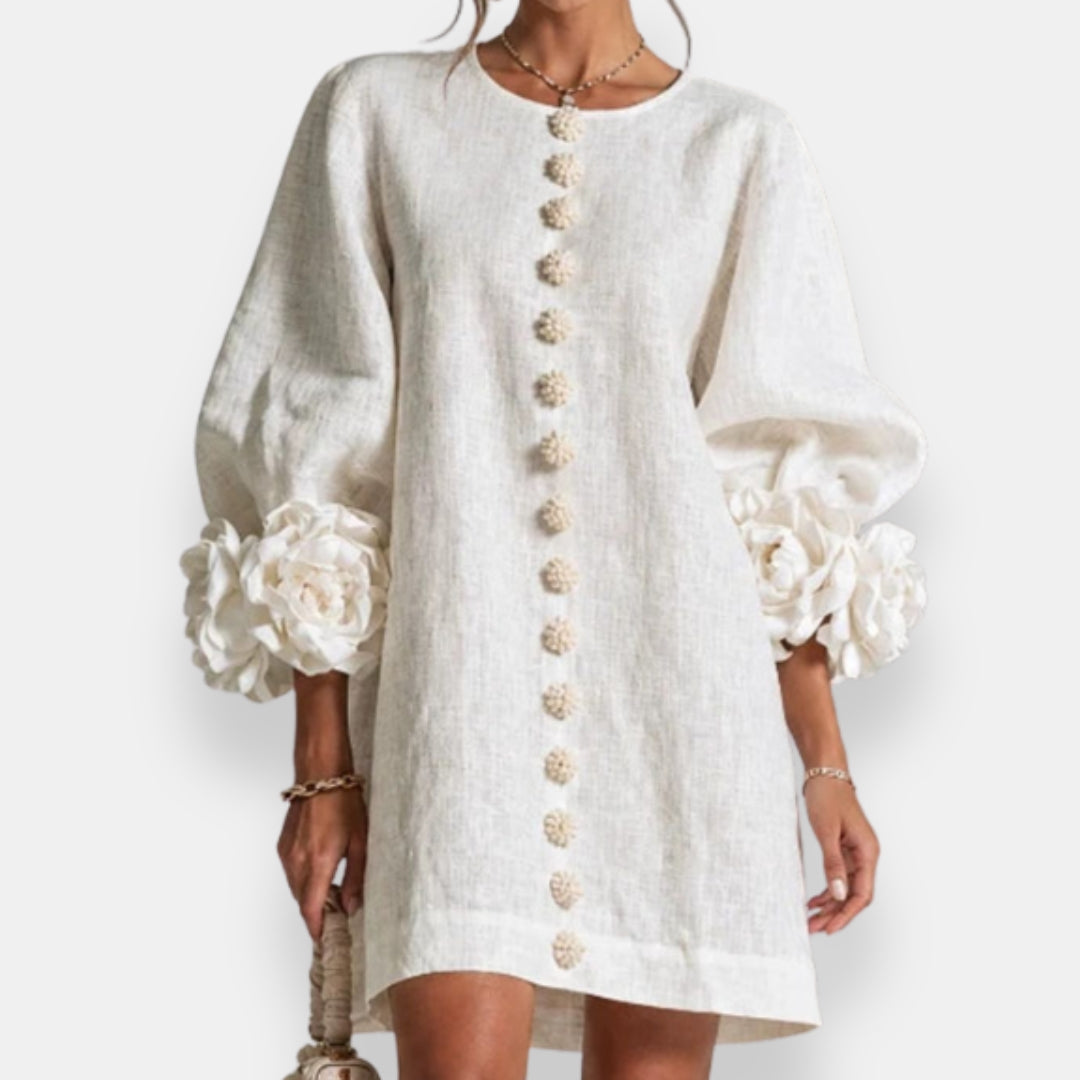 Verity | Floral-Cuff Shift Mini Dress