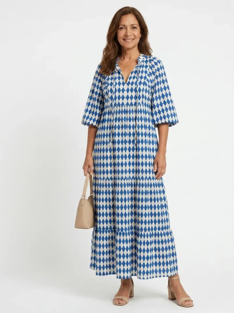 Marian | Tiered Diamond Print Midi Dress