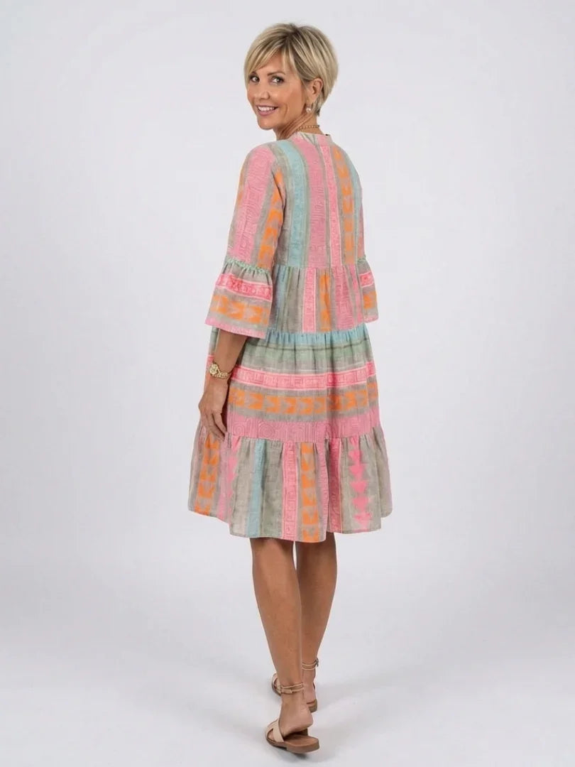 Hester | V-Neck Geometric Print Tiered Knee-Length Dress