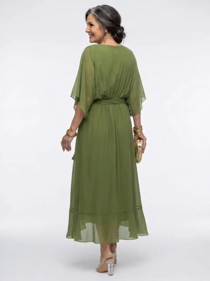 Nessa | Draped V-Neck Tie-Waist Midi Dress