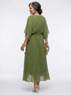 Nessa | Draped V-Neck Tie-Waist Midi Dress