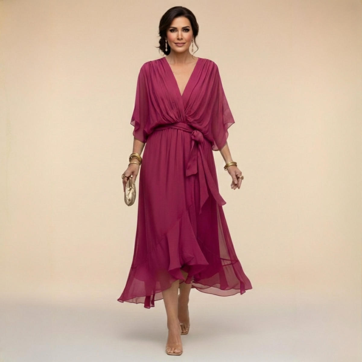 Cassia | Draped V-Neck Midi Dress