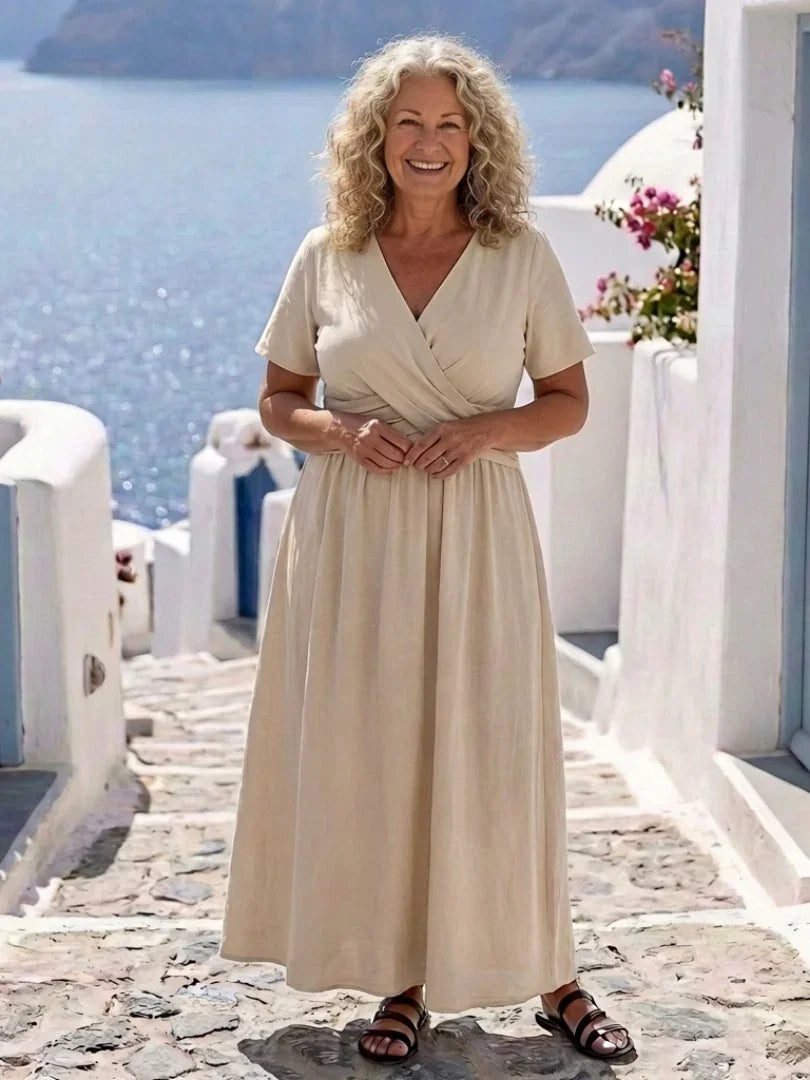 Romilly | Wrap Waist V-Neck Short Sleeve Midi Dress