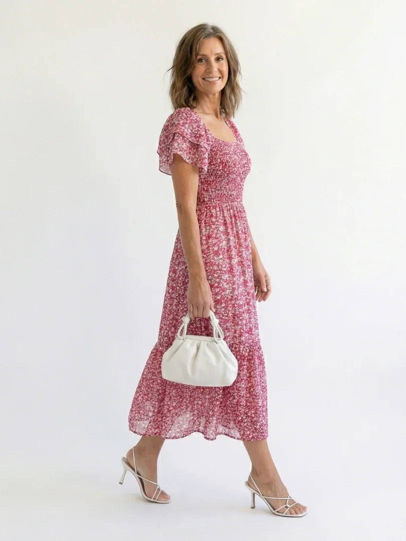 Celine | Floral Off-Shoulder Smocked Midi Dress