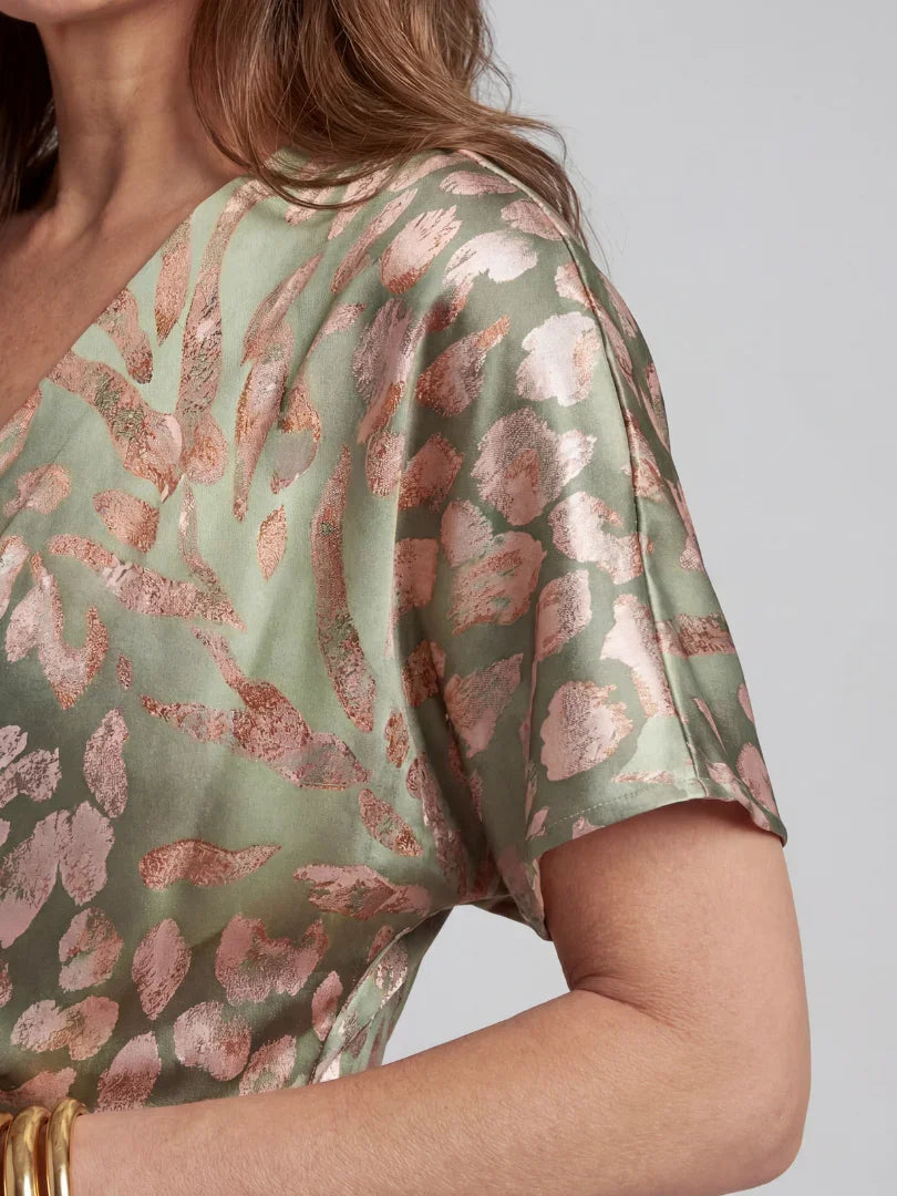 Sasha | V-Neck Abstract Print Twist-Waist Midi Dress