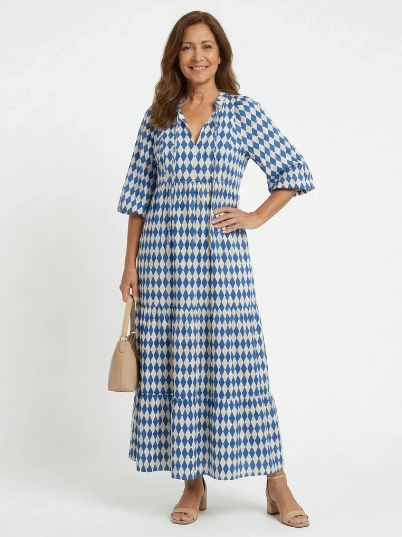 Marian | Tiered Diamond Print Midi Dress