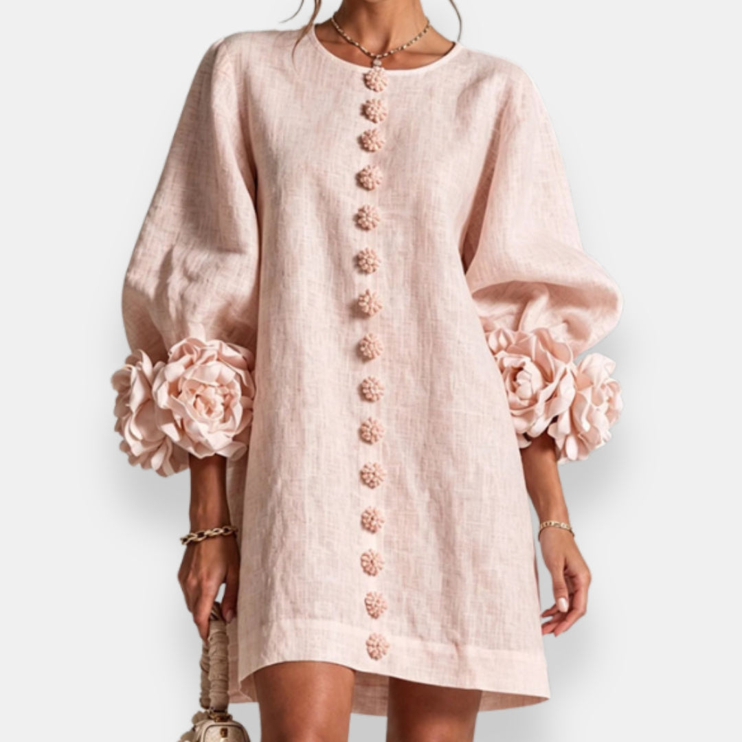 Verity | Floral-Cuff Shift Mini Dress