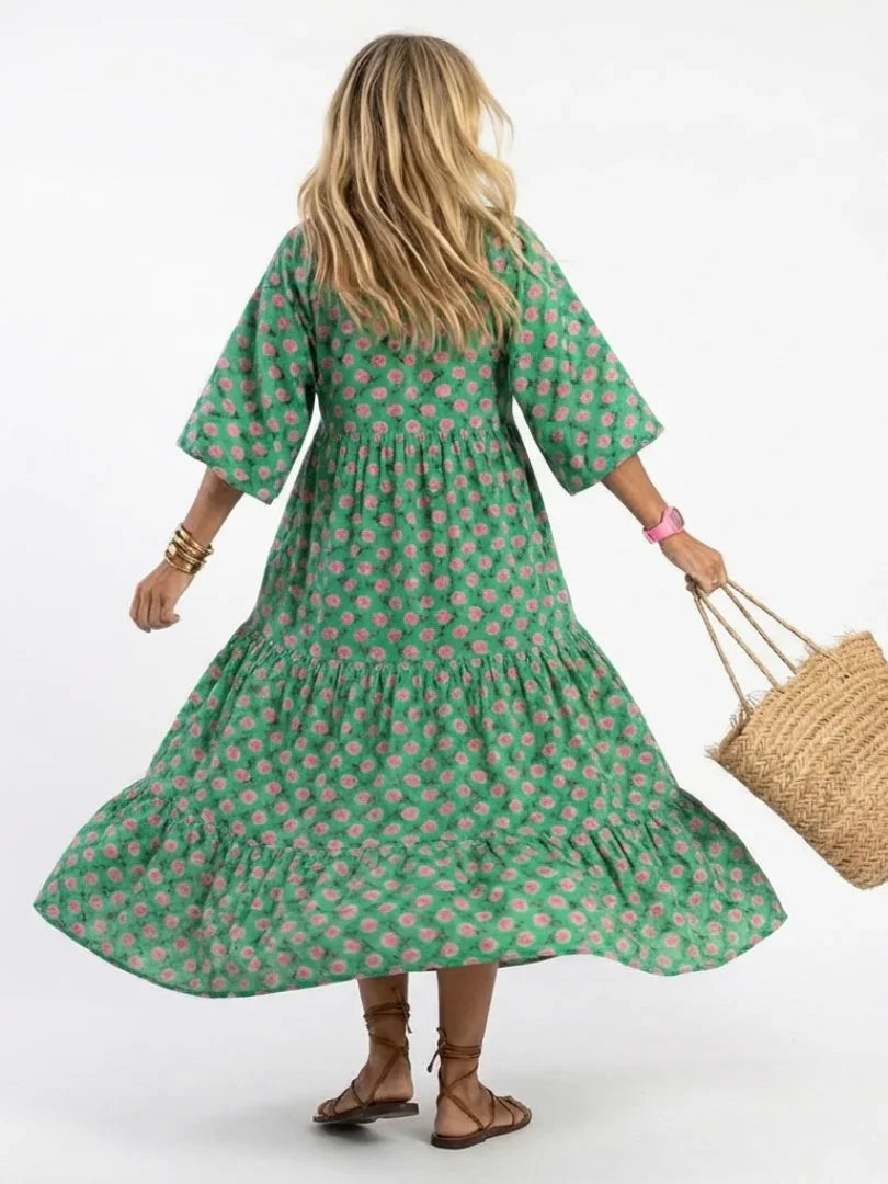 Lisette | V-Neck Floral Print Tiered Midi Dress