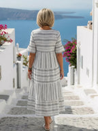 Evelyn | Tiered Striped Short Sleeve Midi Dress