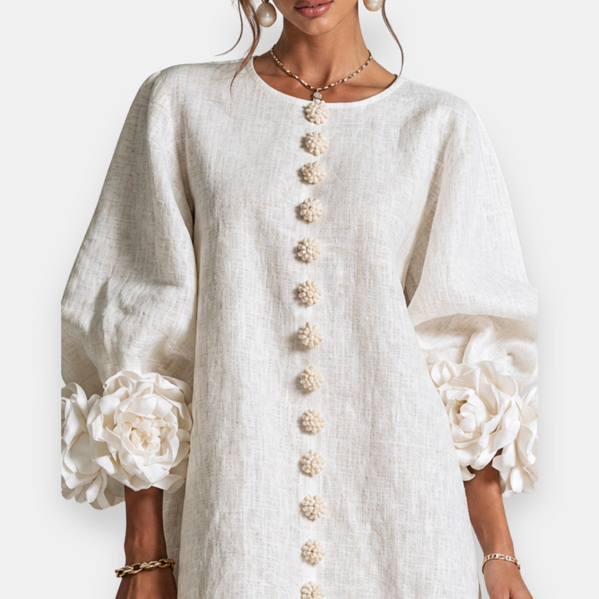 Verity | Floral-Cuff Shift Mini Dress
