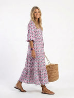 Dorothea | Long Sleeve Geometric Print Tiered Midi Dress