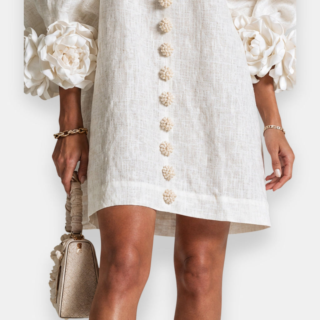 Verity | Floral-Cuff Shift Mini Dress