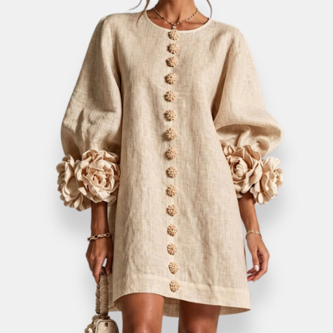 Verity | Floral-Cuff Shift Mini Dress