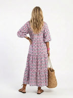 Dorothea | Long Sleeve Geometric Print Tiered Midi Dress