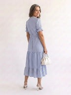 Portia | Striped Short Sleeve Tiered Midi Dress