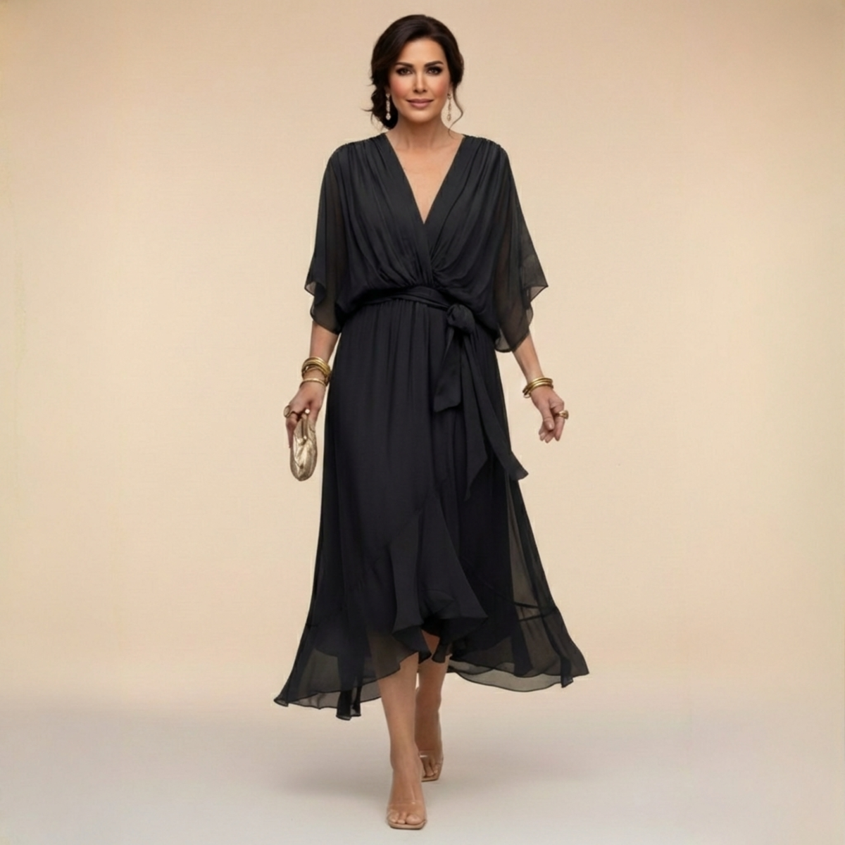 Cassia | Draped V-Neck Midi Dress