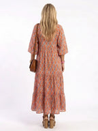 Daphne | V-Neck Geometric Print Tiered Midi Dress