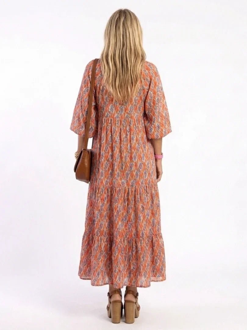 Daphne | V-Neck Geometric Print Tiered Midi Dress
