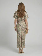 Sasha | V-Neck Abstract Print Twist-Waist Midi Dress