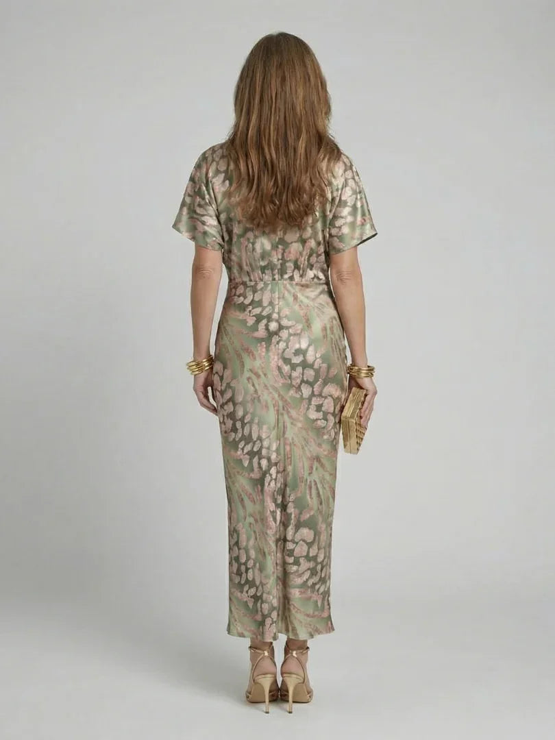 Sasha | V-Neck Abstract Print Twist-Waist Midi Dress