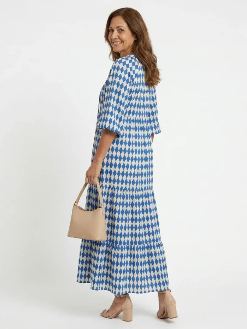 Marian | Tiered Diamond Print Midi Dress