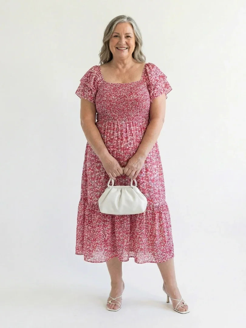 Celine | Floral Off-Shoulder Smocked Midi Dress