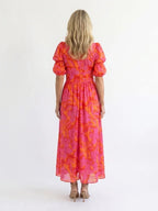Meadow | V-Neck Floral Midi Dress With Puff Sleeves