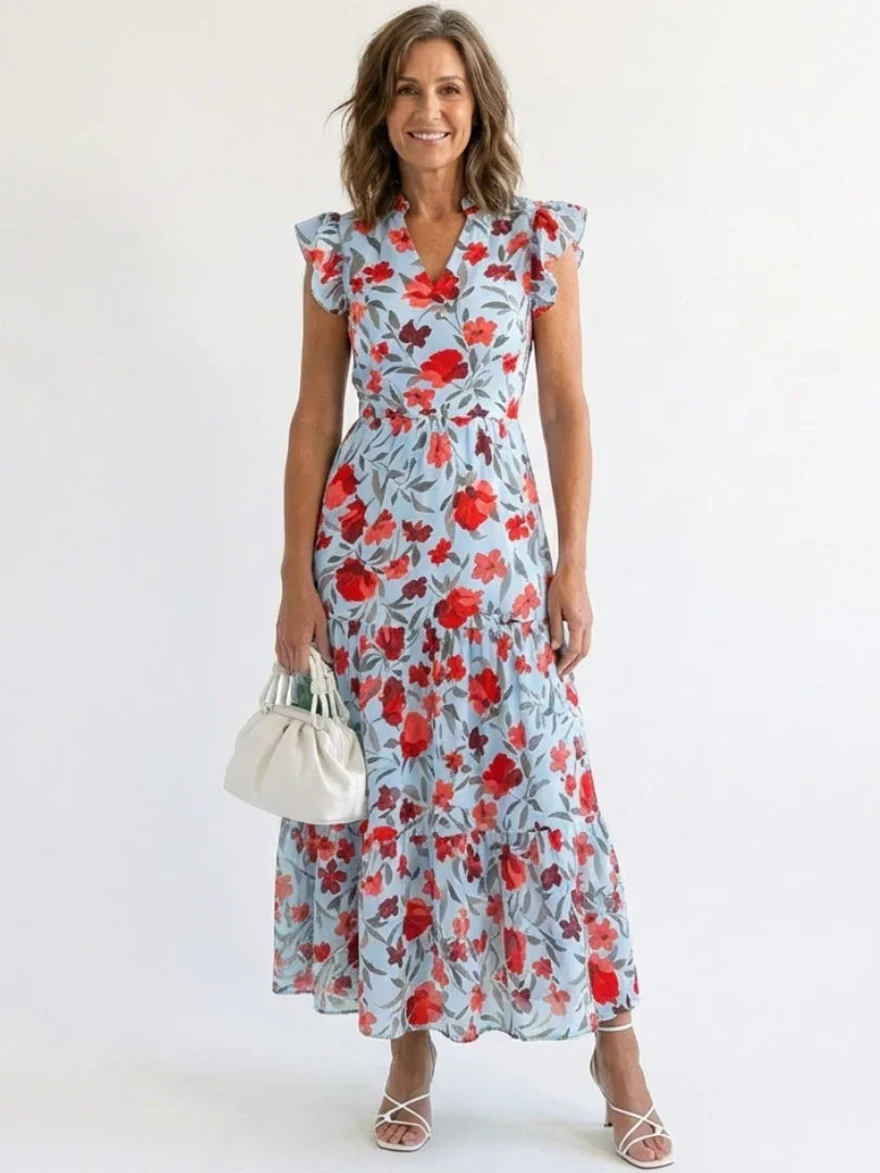Juniper | V-Neck Floral Tiered Midi Dress