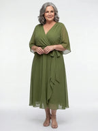 Nessa | Draped V-Neck Tie-Waist Midi Dress