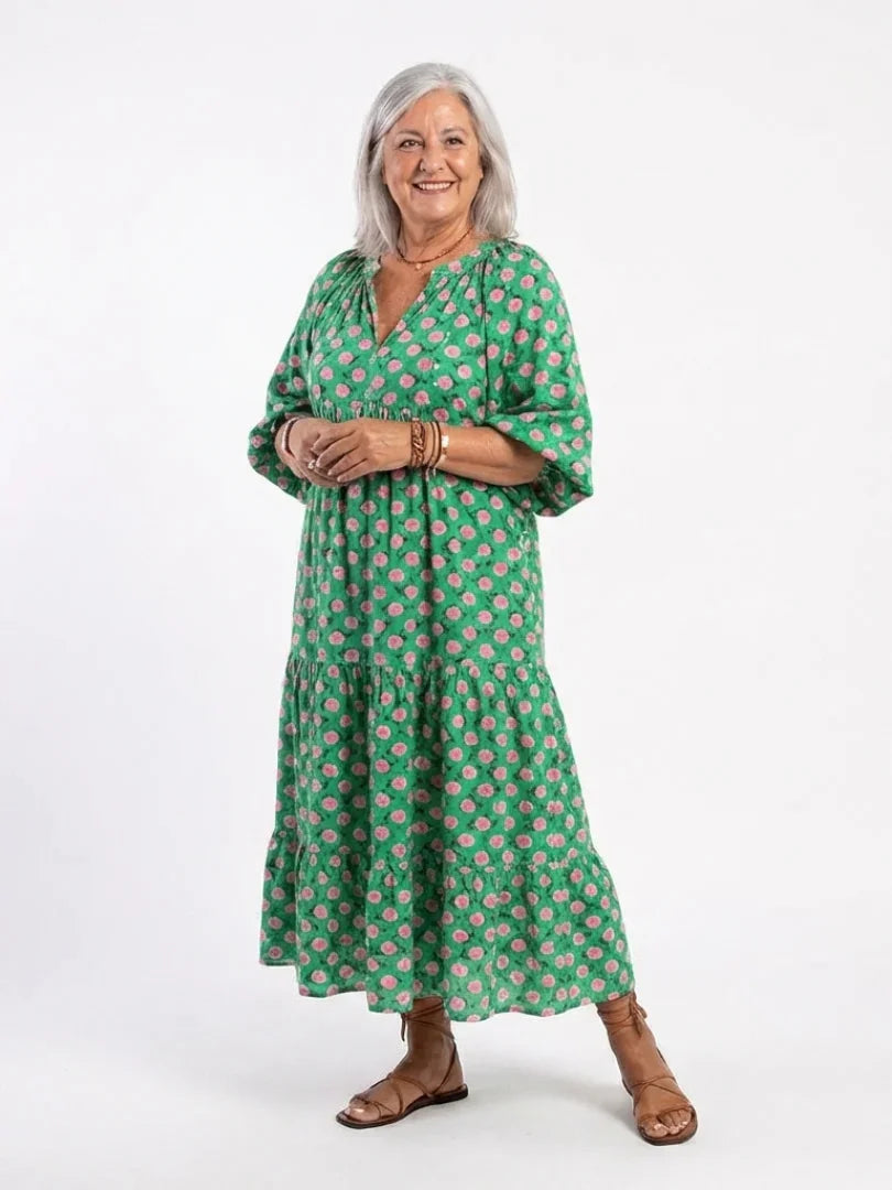 Lisette | V-Neck Floral Print Tiered Midi Dress