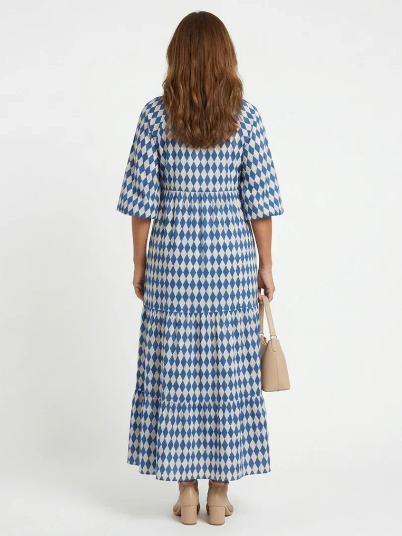 Marian | Tiered Diamond Print Midi Dress