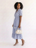 Portia | Striped Short Sleeve Tiered Midi Dress