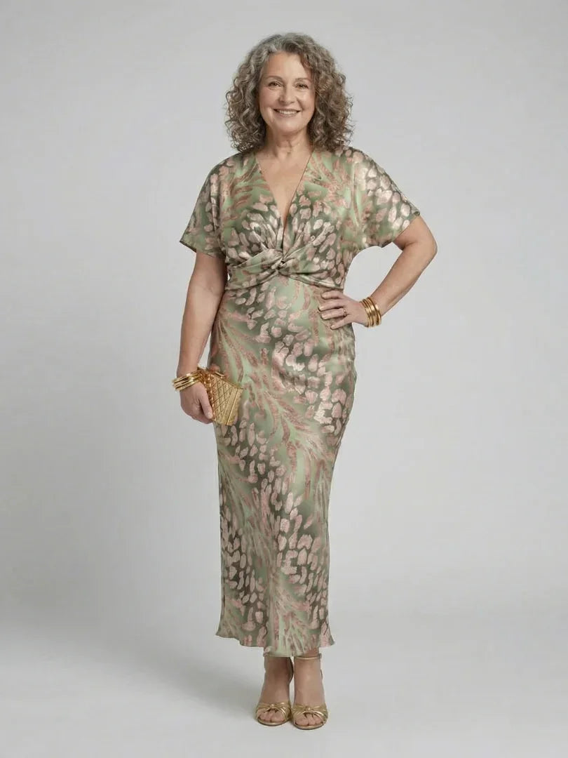 Sasha | V-Neck Abstract Print Twist-Waist Midi Dress