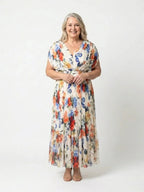 Raya | Pleated Floral Short Sleeve Midi Dress